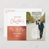 Moderne eerste Kerstmis, foto van Mr & Mrs Copper Feestdagenkaart (Voorkant / Achterkant)