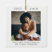 Moderne Eerste Kerstmis Getrouwd Foto Keramisch Ornament (Achterkant)
