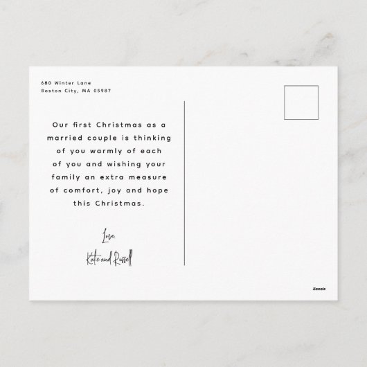 Moderne Eerste Kerstmis, Mr. en Mrs. Foto Feestdagenkaart (Achterkant)