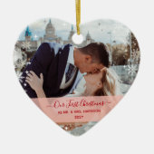 Moderne Eerste Kerstmis, Mrs. 1 Foto Heart Shaped Keramisch Ornament (Voorkant)