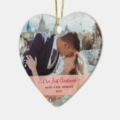 Moderne Eerste Kerstmis, Mrs. 2 Foto's Heart Shape Keramisch Ornament (Links)