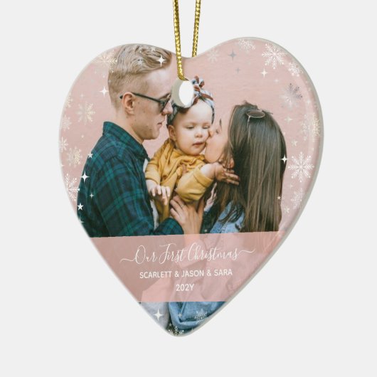 Moderne Eerste Kerstmis samen 2 Foto's Keramisch Ornament (Links)