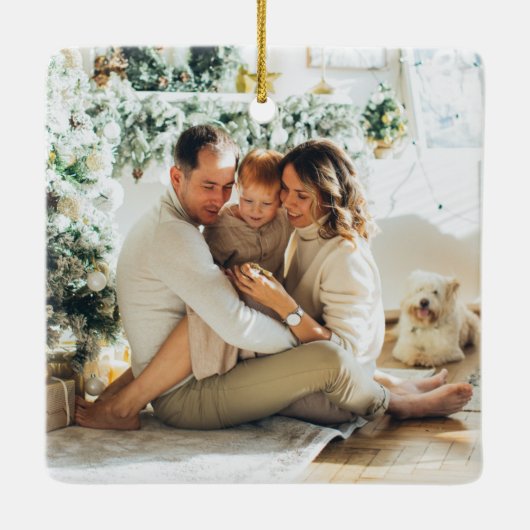 Moderne Eerste Kerstmis | Twee foto's Keramisch Ornament (Achterkant)