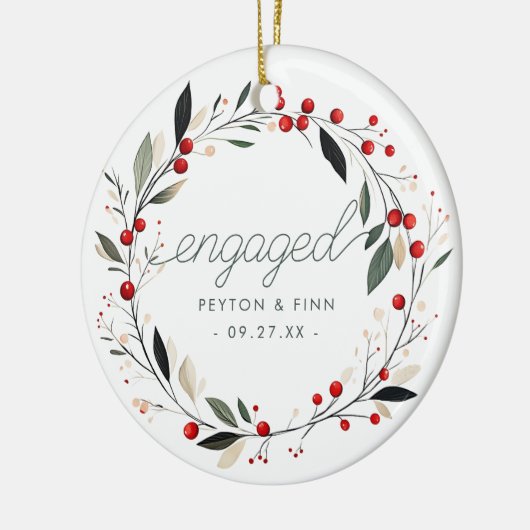 Moderne Eerste Kerstmisverloofde Mistletoe Krans Keramisch Ornament (Links)