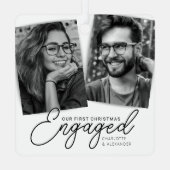 Moderne Eerste Kerstverloofde Fotovakantie Metalen Ornament (Achterkant)