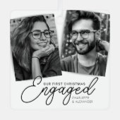 Moderne Eerste Kerstverloofde Fotovakantie Metalen Ornament (Voorkant)