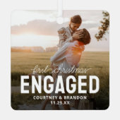 Moderne Eerste Kerstverloofde Keepsake Foto Metalen Ornament (Achterkant)