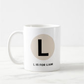 Moderne eerste mok – “L is voor [naam]” ontwerp (Links)