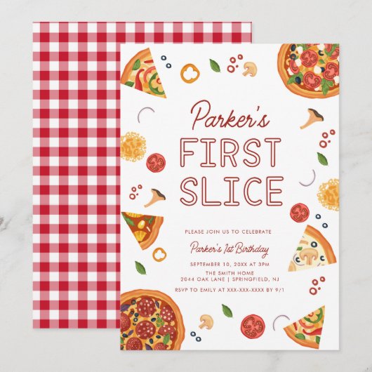 Moderne eerste plak pizza eerste verjaardag kaart (Voorkant / Achterkant)