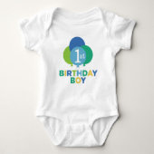 Moderne eerste verjaardag Baby Boy Blauwe Groene B Romper (Voorkant)