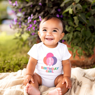Moderne Eerste Verjaardag Baby Meisje Roze Ballonn Romper