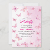 Moderne Eerste Verjaardag Girly Butterfly Party Kaart (Voorkant)
