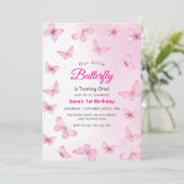 Moderne Eerste Verjaardag Girly Butterfly Party Kaart (Staand voorkant)