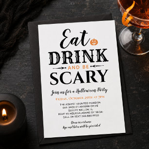 Moderne Eet, Drink en Wees Bang Witte Halloween Kaart
