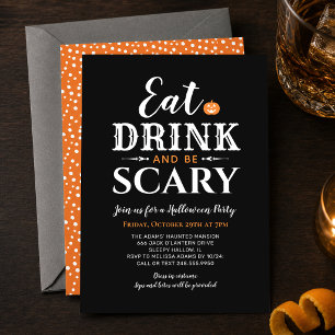 Moderne Eet, Drink en Wees Bang Zwarte Halloween Kaart