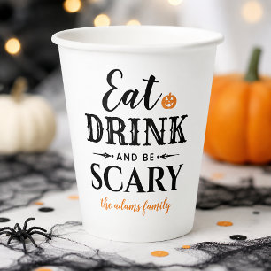 Moderne Eet, Drink en Wees eng Wit Halloween Papieren Bekers