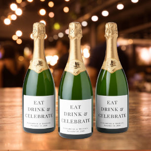 Moderne Eet Drink Vier Huwelijk Sparkling Wijnetiket