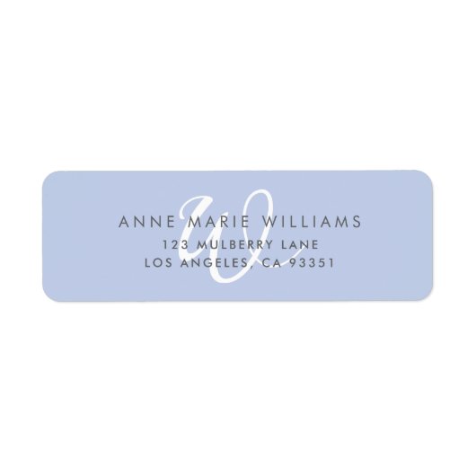 Moderne effen blauwe witte script monogram etiket (Voorkant)