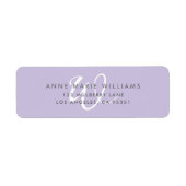 Moderne effen lavendel witte script monogram etiket (Voorkant)
