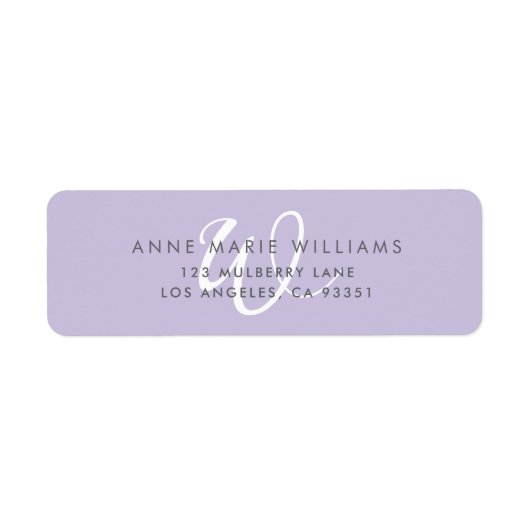 Moderne effen lavendel witte script monogram etiket (Voorkant)