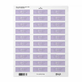 Moderne effen lavendel witte script monogram etiket (Full Sheet)