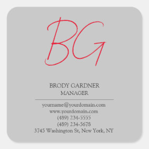 Moderne effen minimalistische grijs rode monogram  vierkante sticker