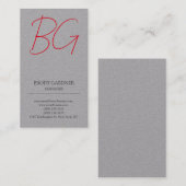 Moderne effen minimalistische grijs rode monogram visitekaartje (Voorkant / Achterkant)