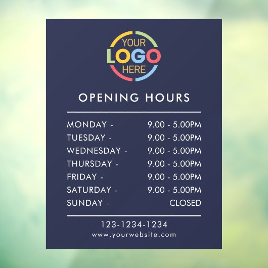 Moderne effen Navyblauw | Openingstijden zakelijk Raamsticker (Vel 3)
