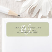 Moderne effen saliegroene witte script monogram etiket (Insitu)