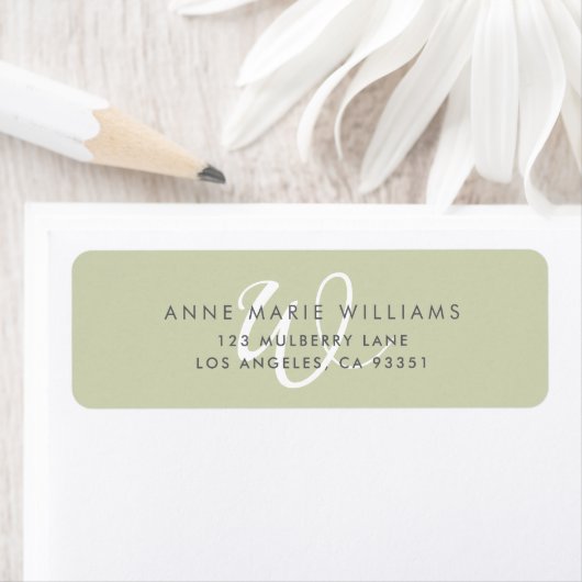 Moderne effen saliegroene witte script monogram etiket (Insitu)