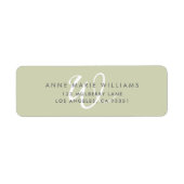 Moderne effen saliegroene witte script monogram etiket (Voorkant)