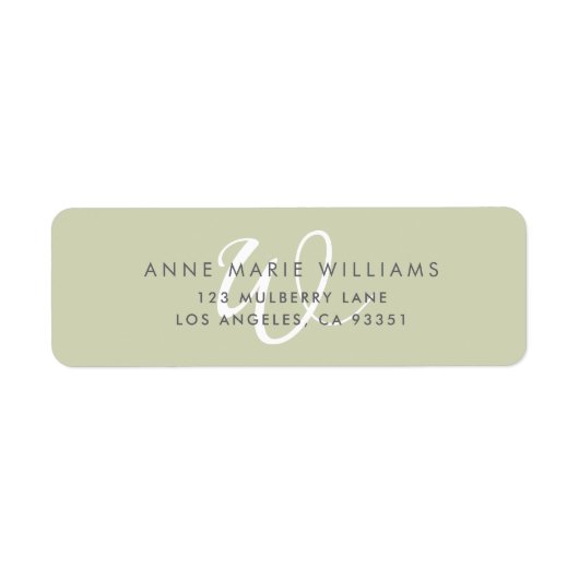 Moderne effen saliegroene witte script monogram etiket (Voorkant)