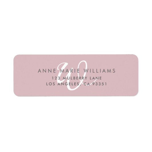 Moderne effen stoffige lila witte script monogram etiket (Voorkant)