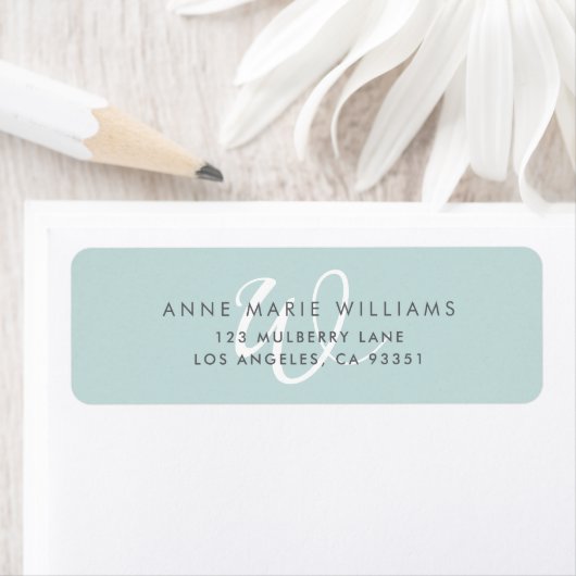 Moderne effen turquoise witte script monogram etiket (Insitu)
