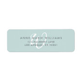 Moderne effen turquoise witte script monogram etiket (Voorkant)
