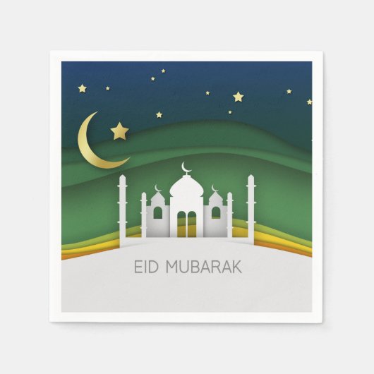 Moderne Eid Mubarak Papier Snijd Moskee - Papieren Servet (Voorkant)