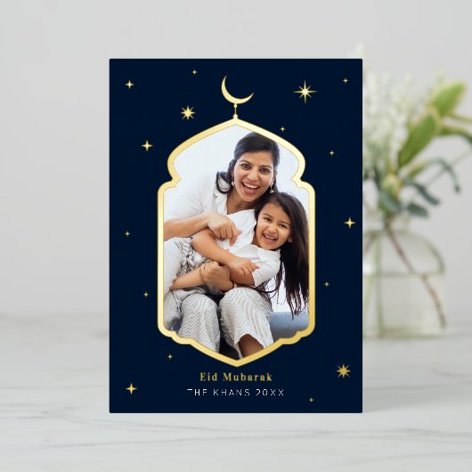 Moderne Eid Mubarak Vakantie Folie Uitnodiging (Staand Voorkant)