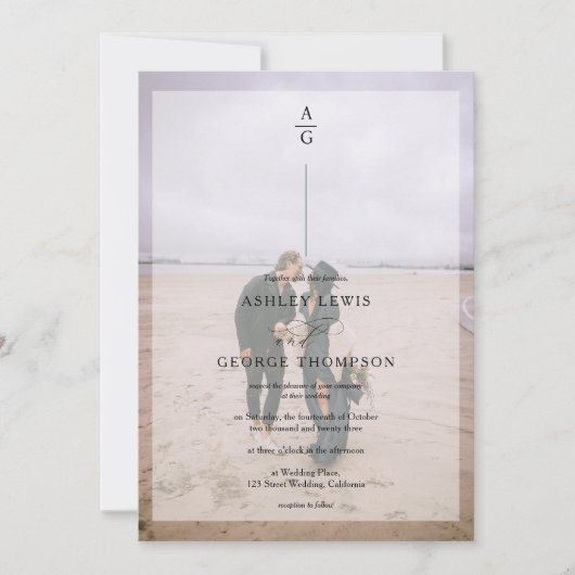 Moderne eigentijdse elegante 2 foto bruiloft kaart (Voorkant)