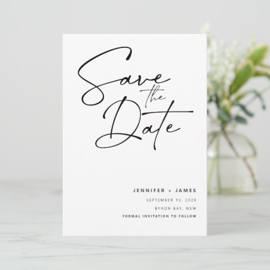 Moderne eigentijdse script Save the date Kaart (Staand voorkant)