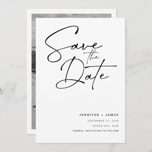 Moderne eigentijdse script Save the date Kaart (Voorkant / Achterkant)