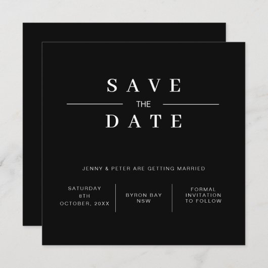 Moderne eigentijdse zwart-wit save the date  kaart (Voorkant / Achterkant)