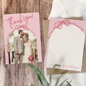 Moderne eigenzinnige hand getekend boog roze foto  bedankkaart