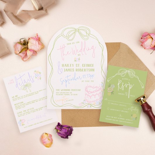 Moderne eigenzinnige hand getrokken boeg PASTEL gr RSVP Kaartje