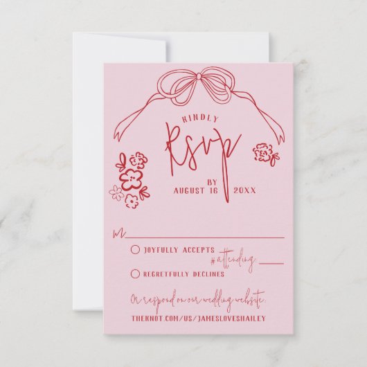 Moderne eigenzinnige hand getrokken boog bloemenro RSVP kaartje (Voorkant)