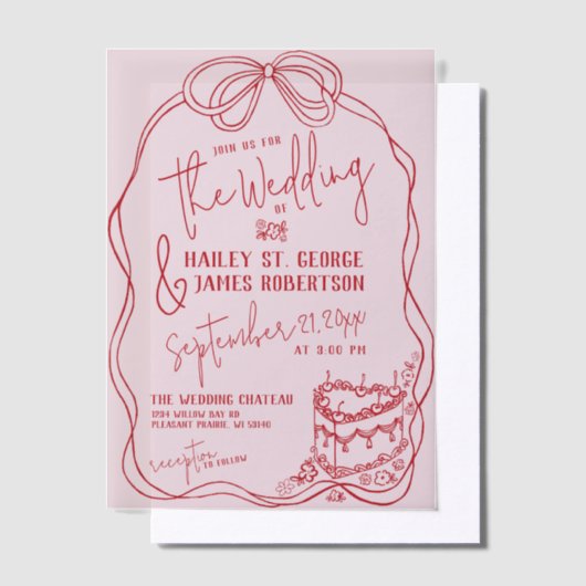 Moderne eigenzinnige hand getrokken boog roze retr vellum uitnodigingen (Offset)