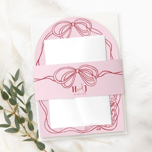 Moderne Eigenzinnige Hand Getrokken Boog ROZE & RO Uitnodigingen Wikkel