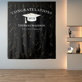 Moderne eindexamen nep gouden confetti Zwart/Wit Wandkleed