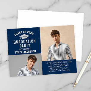 Moderne eindexamenfeestfoto in Navy en Zilver Kaart