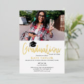 Moderne einladungskarte voor eindexamenfeest 2 fot folie uitnodiging (Staand Voorkant)