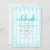 Moderne einstuderen turquoise glitterscript strepe kaart (Voorkant)